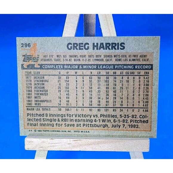 1983 Topps #296 Greg Harris - Pitcher In EXMT Conditioners Reds - Picture 3 of 4